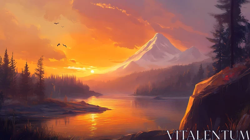Peaceful Lake and Mountain Landscape