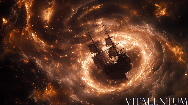 Celestial Voyage: Ship Amidst the Storm