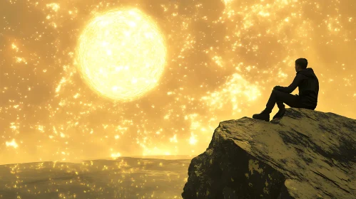 Man on Rock Under Starry Sky