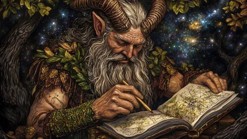Horned Sage Studying Ancient Map