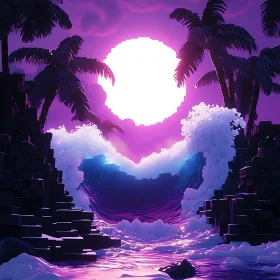 Tropical Sunset with Ocean Waves