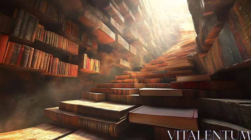 Literary Ascent: A Stairway of Books AI Image