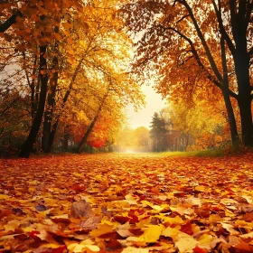 Autumnal Forest Path with Fallen Leaves