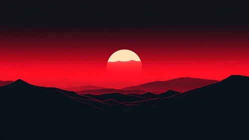 Minimalist Red Sunset Mountain View