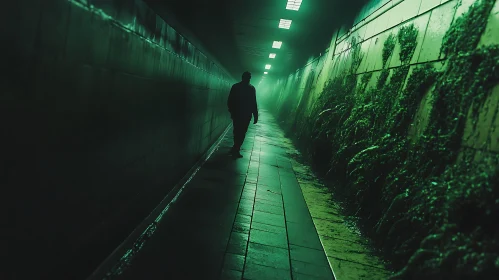 Silhouette in Green Tunnel