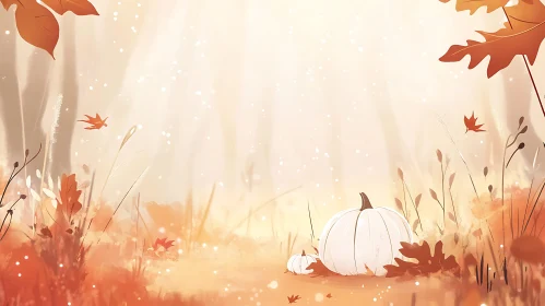 Peaceful Autumnal Scene with White Pumpkins