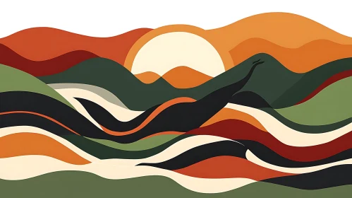 Minimalist Landscape with Setting Sun