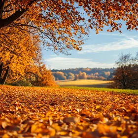 Autumnal Field of Golden Leaves
