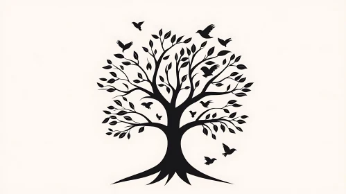 Birds Flying Around Tree Silhouette