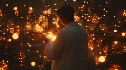 Person Holding Magical Light Particles