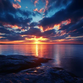 Scenic Sunset Over Calm Ocean Waters
