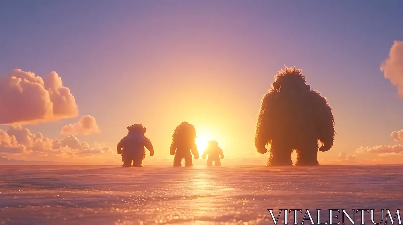 Silhouetted Yetis at Dusk AI Image