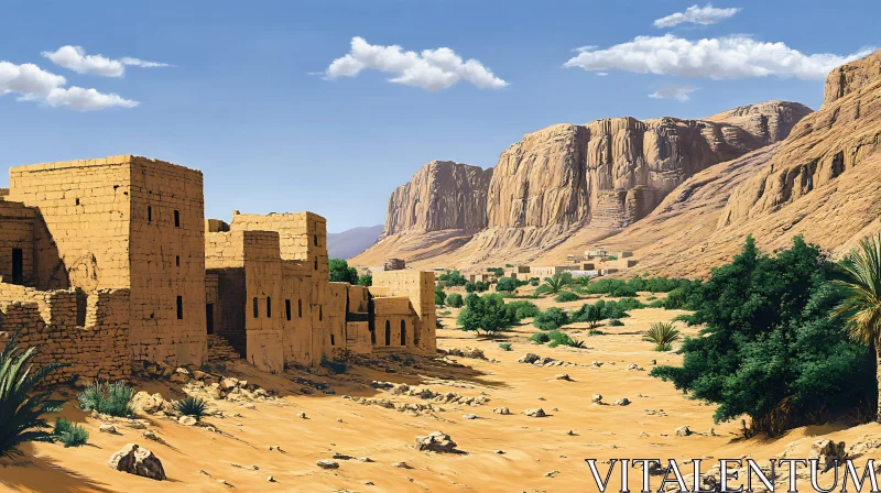 Desert Village in Mountain Landscape