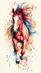 Energetic Horse Watercolor Painting