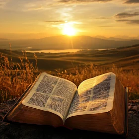 Sunset Book on a Hill