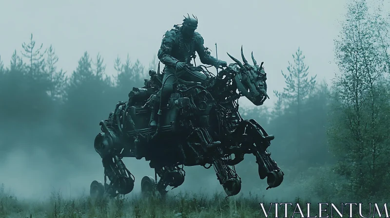 Robotic Rider in Misty Forest