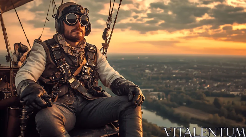 Vintage Pilot's View at Sunset