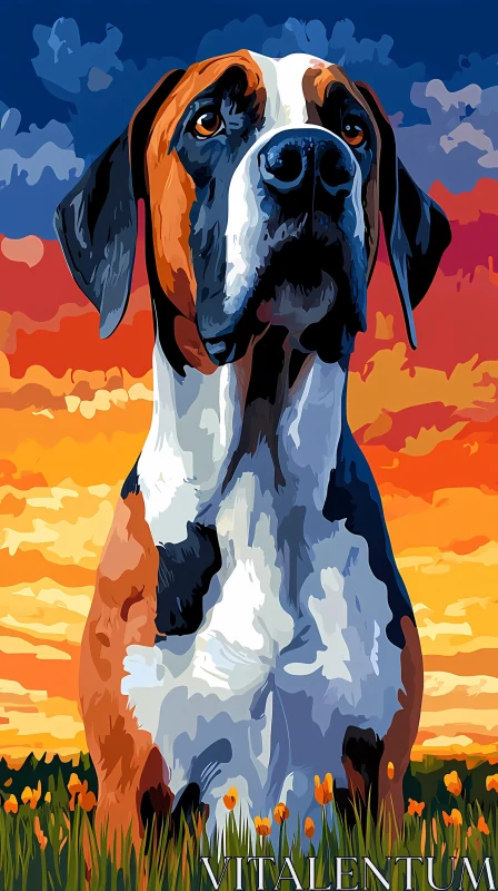 Artistic Dog in Colorful Sunset