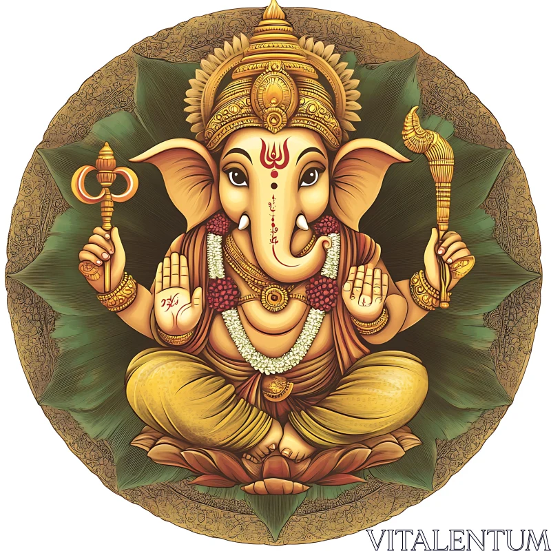 Lord Ganesha on Lotus - Traditional Art