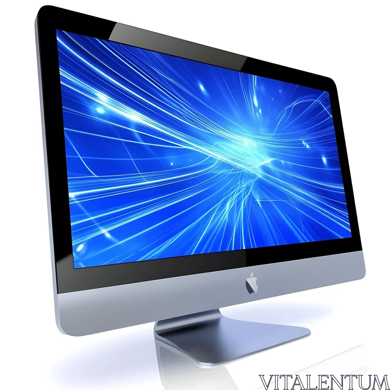 Sleek Desktop with Blue Digital Art Display