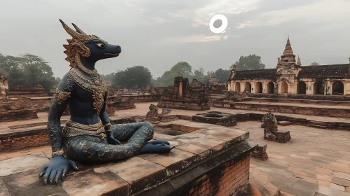 Temple Ruins With Statue