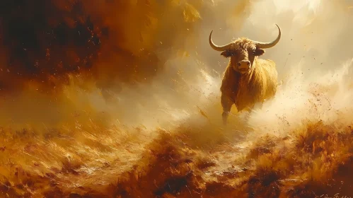 Charging Bull in Golden Dust