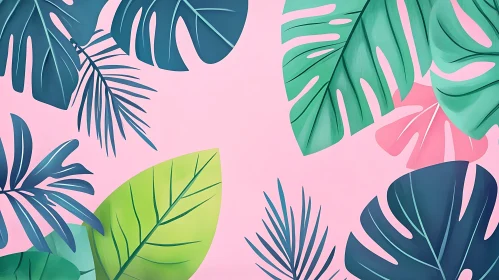 Stylized Botanical Illustration on Pink