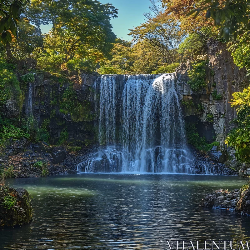 Stunning Waterfall Scene in Autumn Forest AI Image