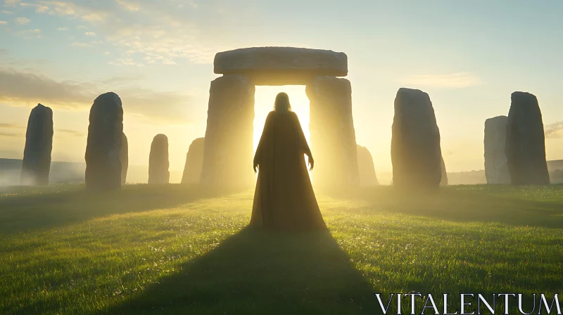Figure at Stonehenge During Sunrise