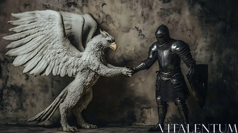 Armored Knight Meeting Griffin AI Image