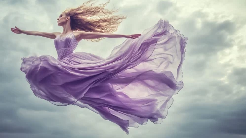 Floating Woman in Purple Dress