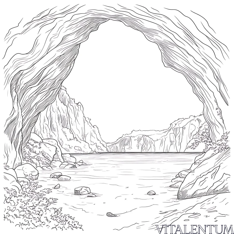 Monochrome Cave and Water Drawing