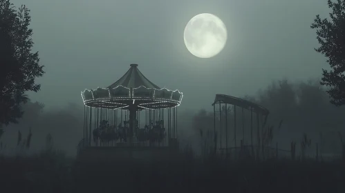 Foggy Carousel Under the Moon