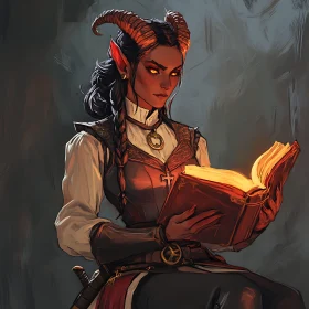Enchanting Demoness with Glowing Tome