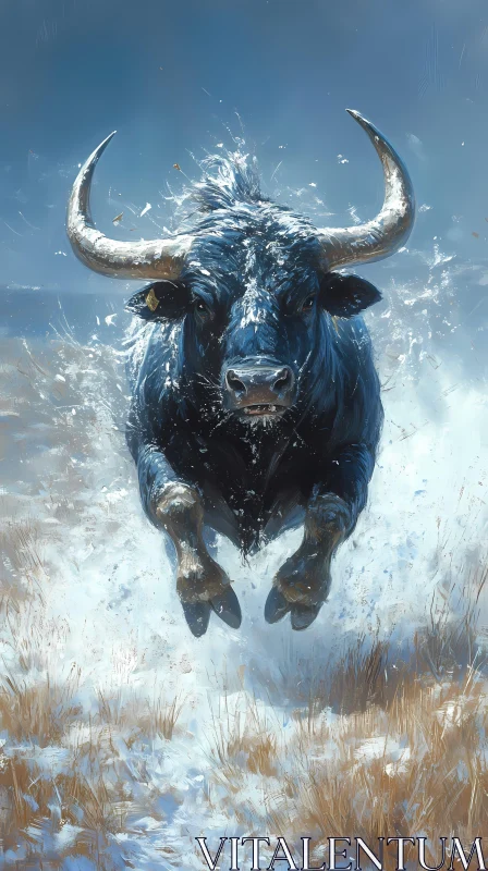 Charging Bull in Snow