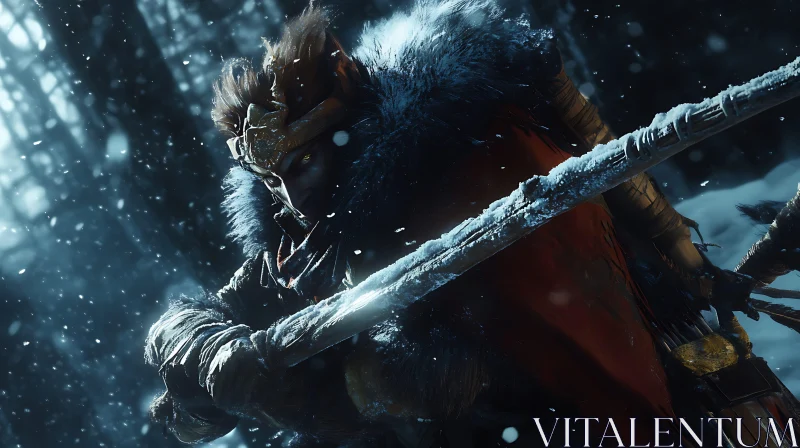 Snowy Forest Warrior with Sword