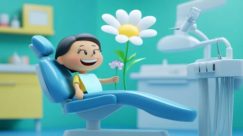 Cartoon Girl's Cheerful Dental Visit