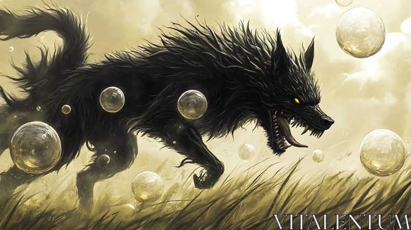 Fantastic Wolf with Floating Spheres