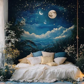 Moonlit Bedroom with Floral Accents