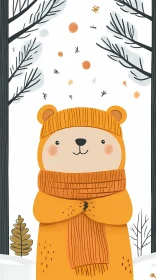 Illustrated Bear with Winter Scarf