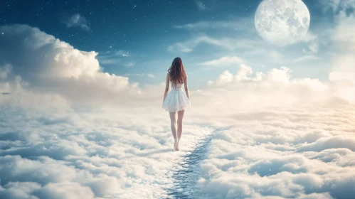 Woman's Ethereal Journey on Cloud Path