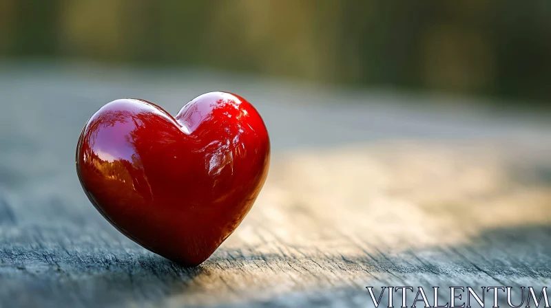 Glossy Heart Resting on Rustic Wood