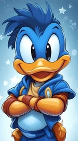 Playful Cartoon Duck with Starry Backdrop