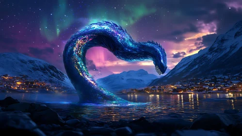 Starlight Dragon in Northern Lights Landscape