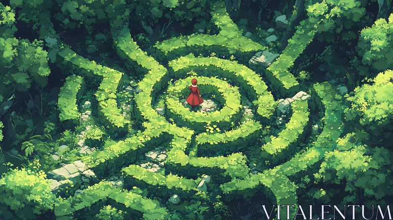 Labyrinthine Journey: A Figure in Red