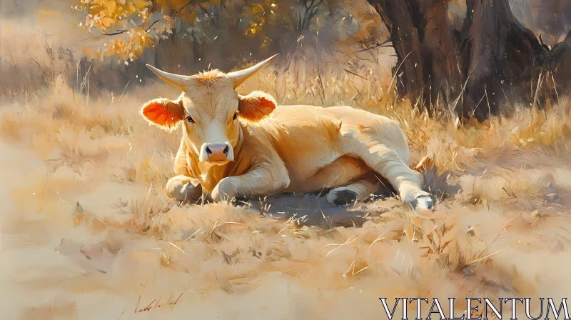 Pastoral Harmony: Cow in Sunlit Pasture