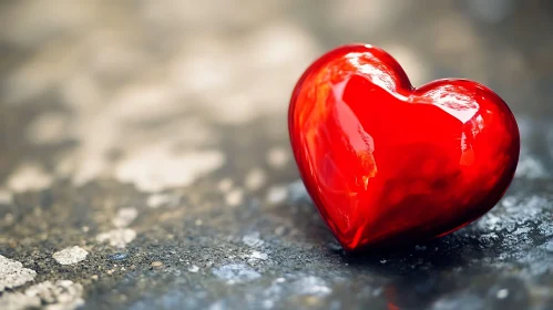 Glossy Heart Resting on Textured Surface