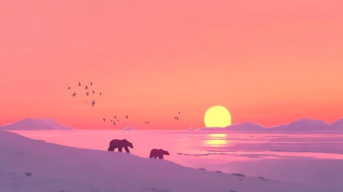 Bears at Sunset Landscape Painting