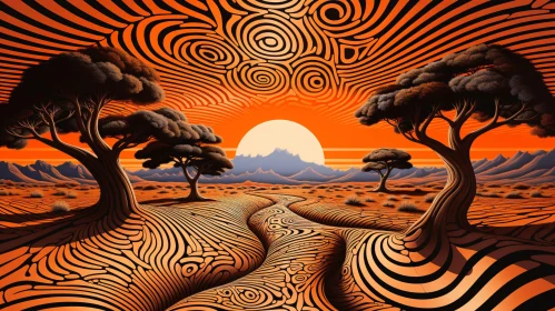 Surreal Sunset Tree Landscape