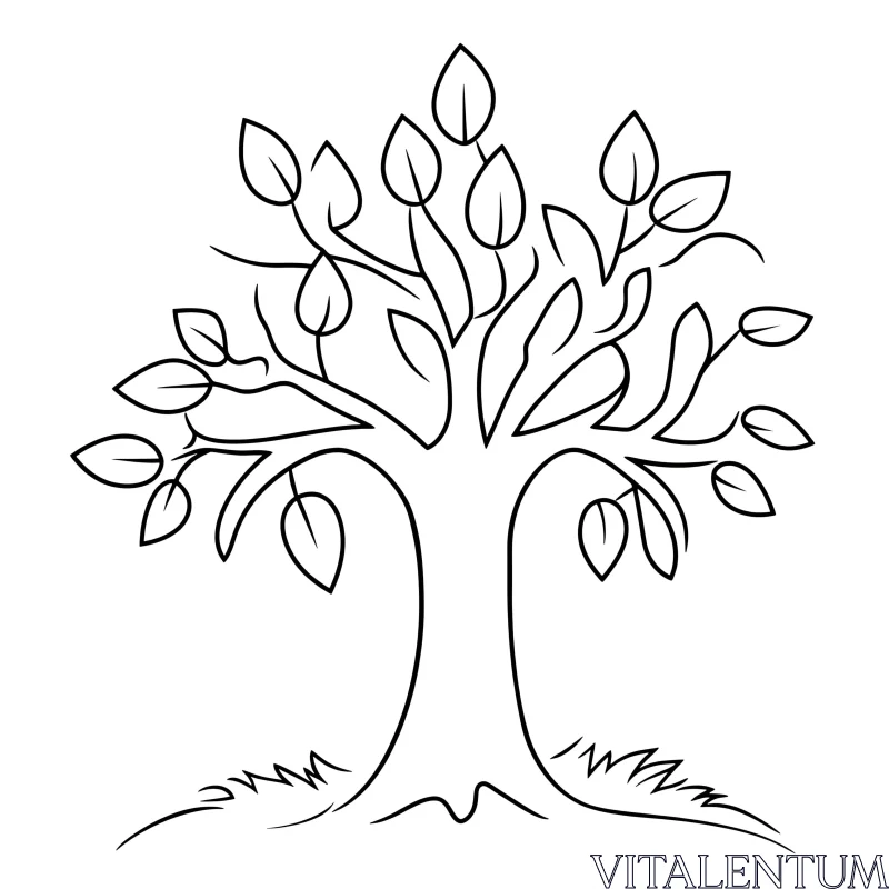 AI ART Minimalist Tree Drawing with Leaves